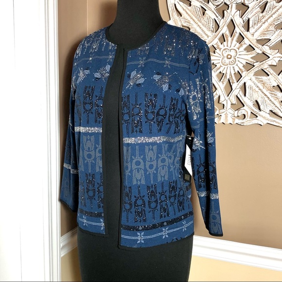 ⭐️ NWT LulaRoe Elegant Collection Stella Bolero Jacket Navy Black Silver Glitter - Picture 6 of 14